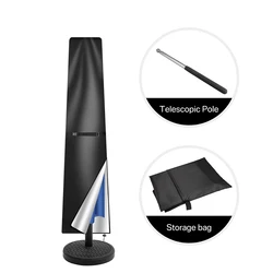 Durable Waterproof Garden Umbrella Protective Cover with Telescopic Pole and Zipper - Black