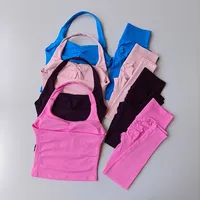 2 pièces femmes automne taille haute cou suspendu sport gilet et hanche-levage Fitness pantalon Yoga gymnastique entraînement Fitness costume 3