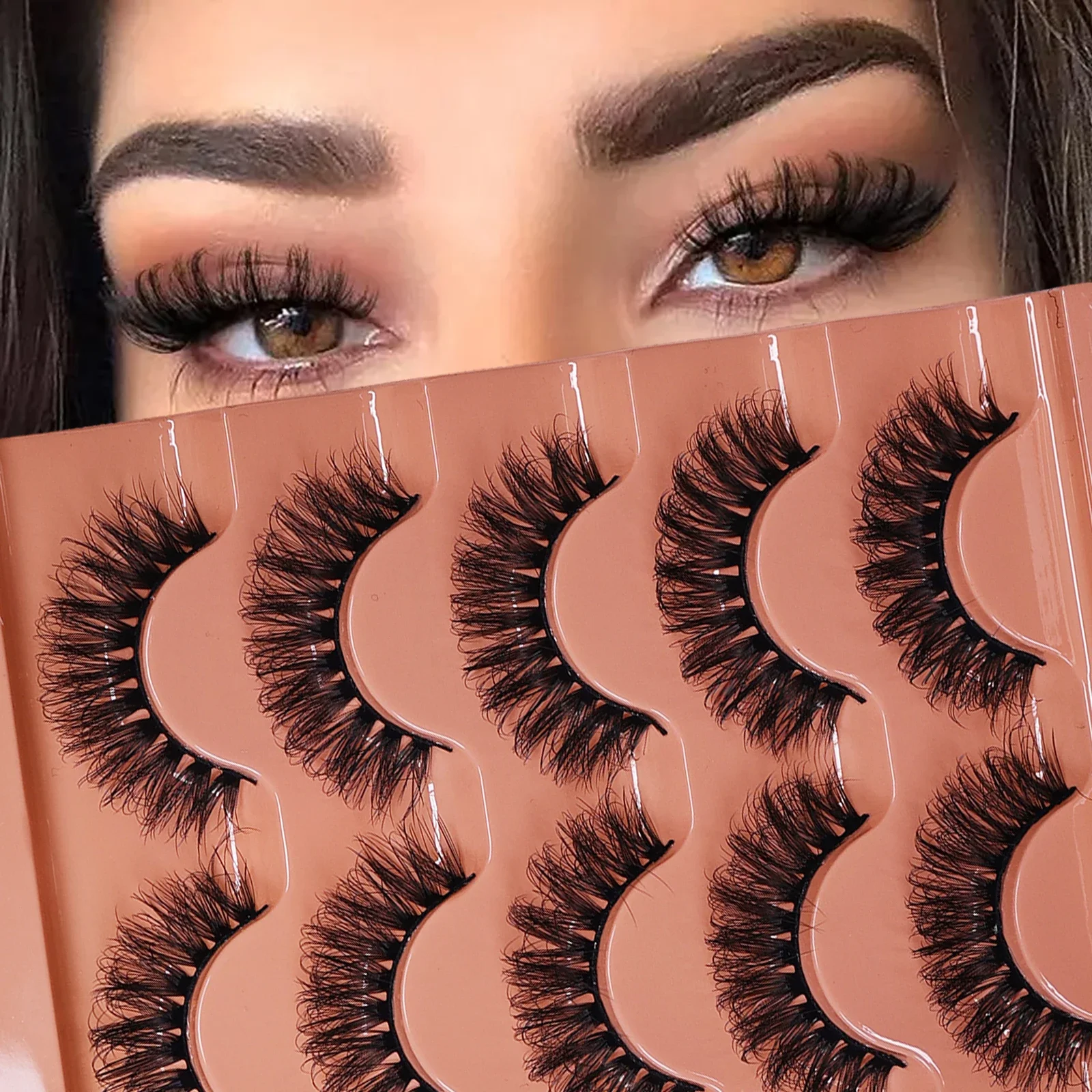 5 Paar flauschige falsche Wimpern, dicke und flauschige Wimpern, geeignet für Anfänger und dramatisches Augen-Make-up
