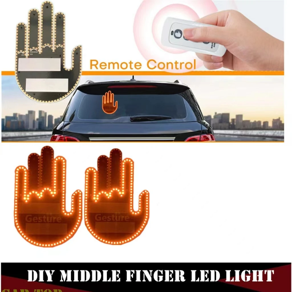 Fun Car Finger Light with Remote Truck Accessories Car Gadgets Road Rage  SignsFunny Back Window Gesture LED Car Middle Finger - AliExpress