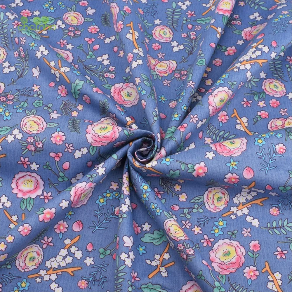 Chainho,Printed Twill Weave Cotton Fabric,DIY Sewing Quilting Material,Patchwork Cloth,Floral Series,6 Designs,2 Sizes,15C52