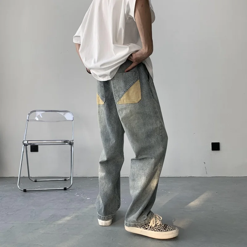 Summer Jeans Men Blue Vintage Jeans Men Streetwear Hip-hop Loose Wide Leg Jeans Mens Retro Denim Pants Male Straight Trousers