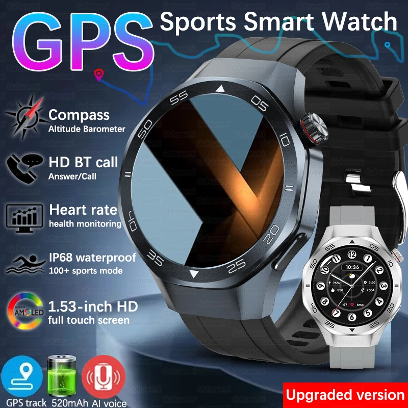 2025 New Watch 5 GPS Smart Watch Men 1.53" HD AMOLED Screen GPS trackr Heart Rate Compass Voice Call Smart Watch For Android IOS