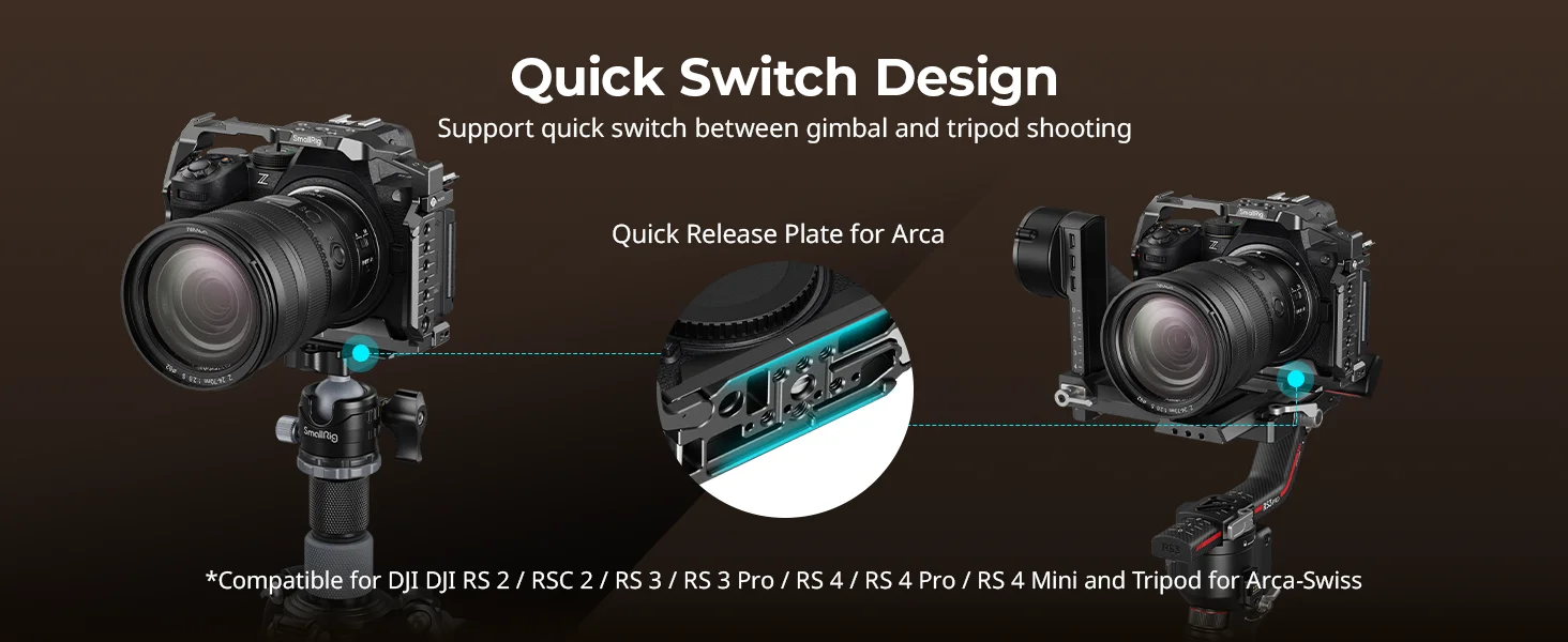 Cage for Nikon Z5 II/Z5/Z6/Z6II, Z7/Z7II with HawkLock Arca-Swiss Quick Release