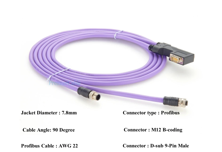 SPS Profibus Kabel 90er ° M12 B-codiert auf D-SUB DB9 Profibus-DP Industrie-Datenkabel, kompatibel mit SUBCON-PLUS-PROFIB/90X/PG/M12 – Detail 4
