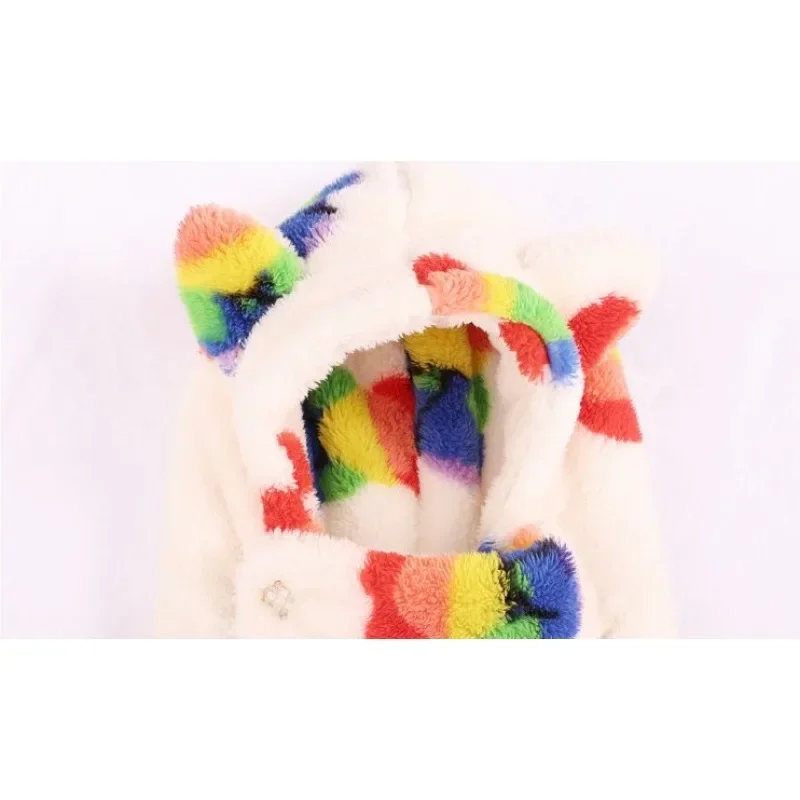 2024 New Women Pajama Plus Fleece Thick Sleepwear Coral Velvet Loose Homewear Hooded Bear Nightwear Suit Warm Loungewear