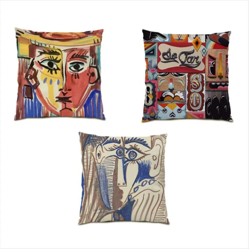 

Funda Cojin Home Decor Throw Pillow Covers Colorful Polyester Linen Living Room Decoration Cushion Cover Abstract Square E0193G