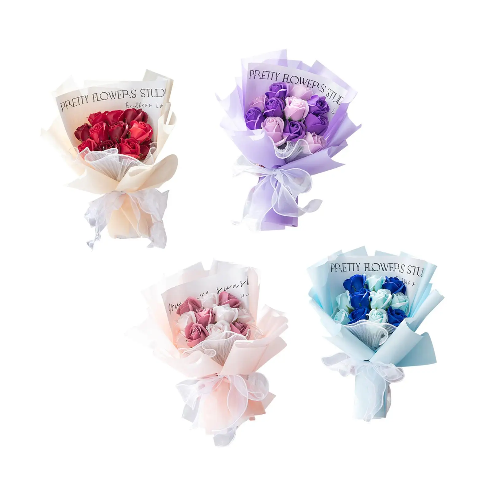 Soap Rose Flower Bouquet Simulated Flowers Ornament for Wedding Mother's Day Gift