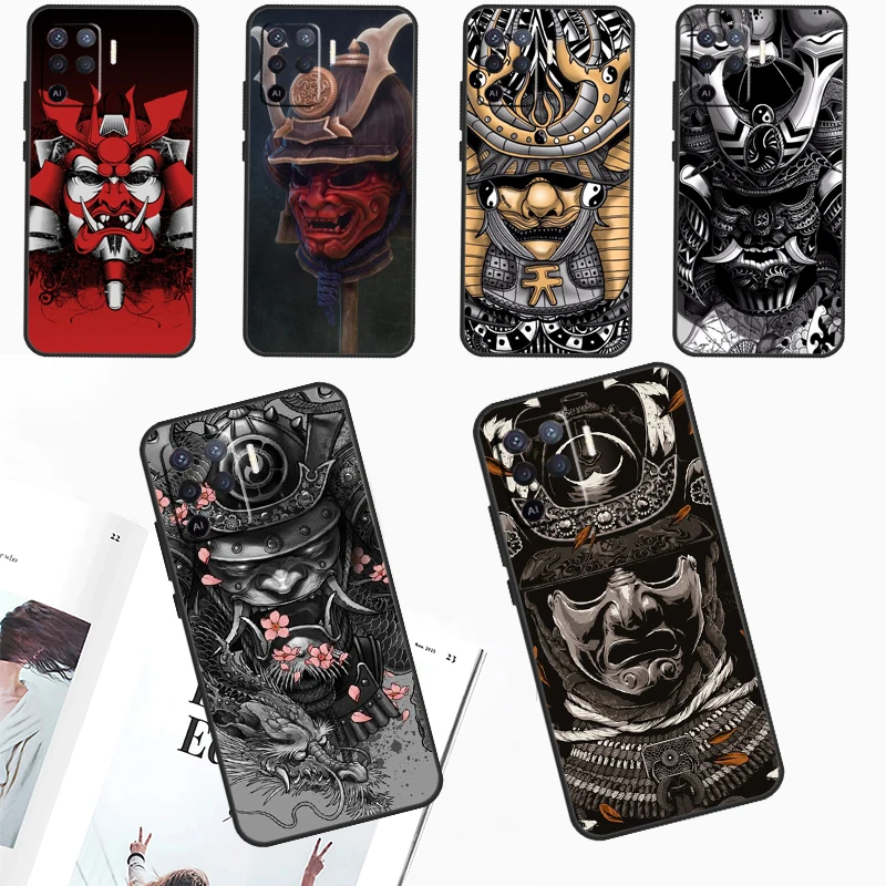 Samurai Japanese Warrior Mask Helmet Per Oppo A54 A74 A94 A57S A53S A58 A78 A98 A16 A76 A96 A15 A17 A77 A5 A9 A52 A72 A79 Case