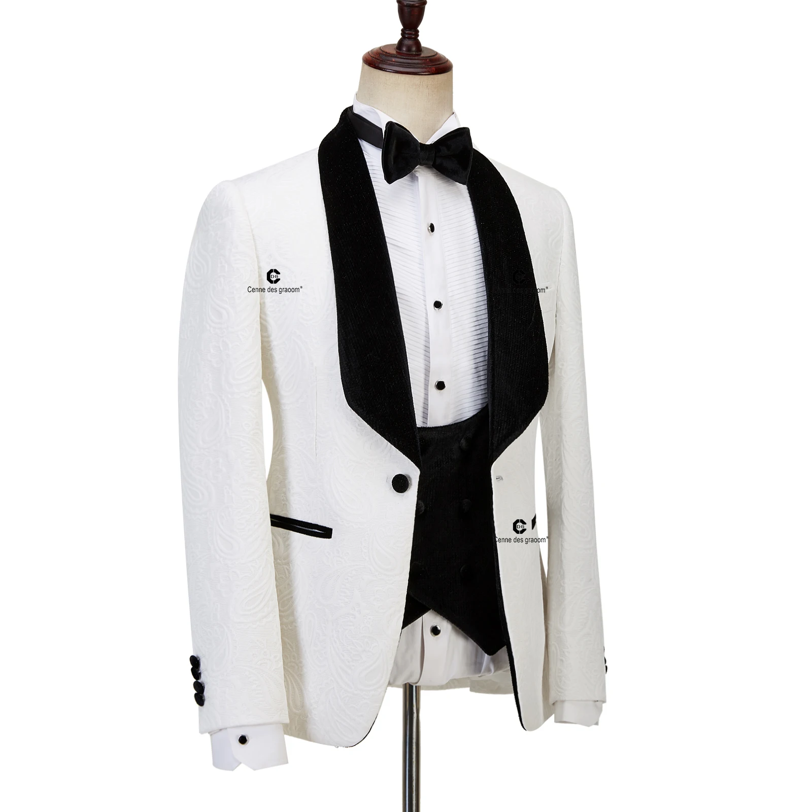 Cenne Des Graoom Latest Coat Design Tuxedo Suits For Men Tailor-Made Shawl Velvet Lapel 3 Pieces Blazers Vest Trousers Wedding 5