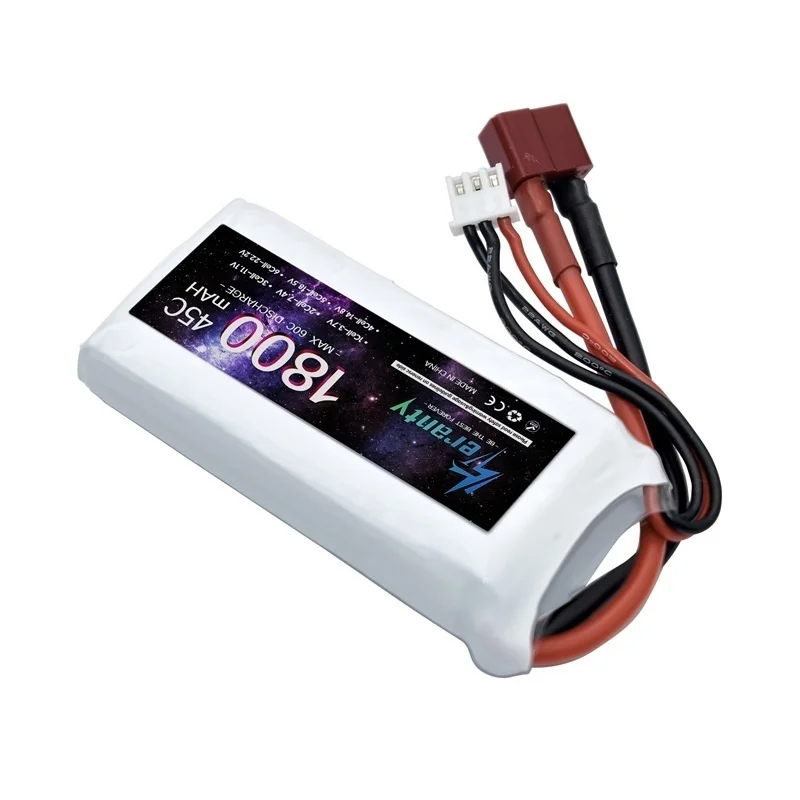 Deux batteries LiPo 7.4V 2200mAh empilées, connecteurs JST et T pour hélicoptère RC