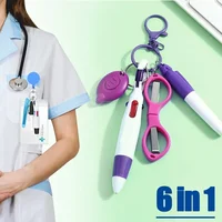6in1 Multifunction Retractable Ball Pen Set Flashlight Foldable Scissors Ballpoint Pen Keychain Nurse Pens Permanent Marker 1
