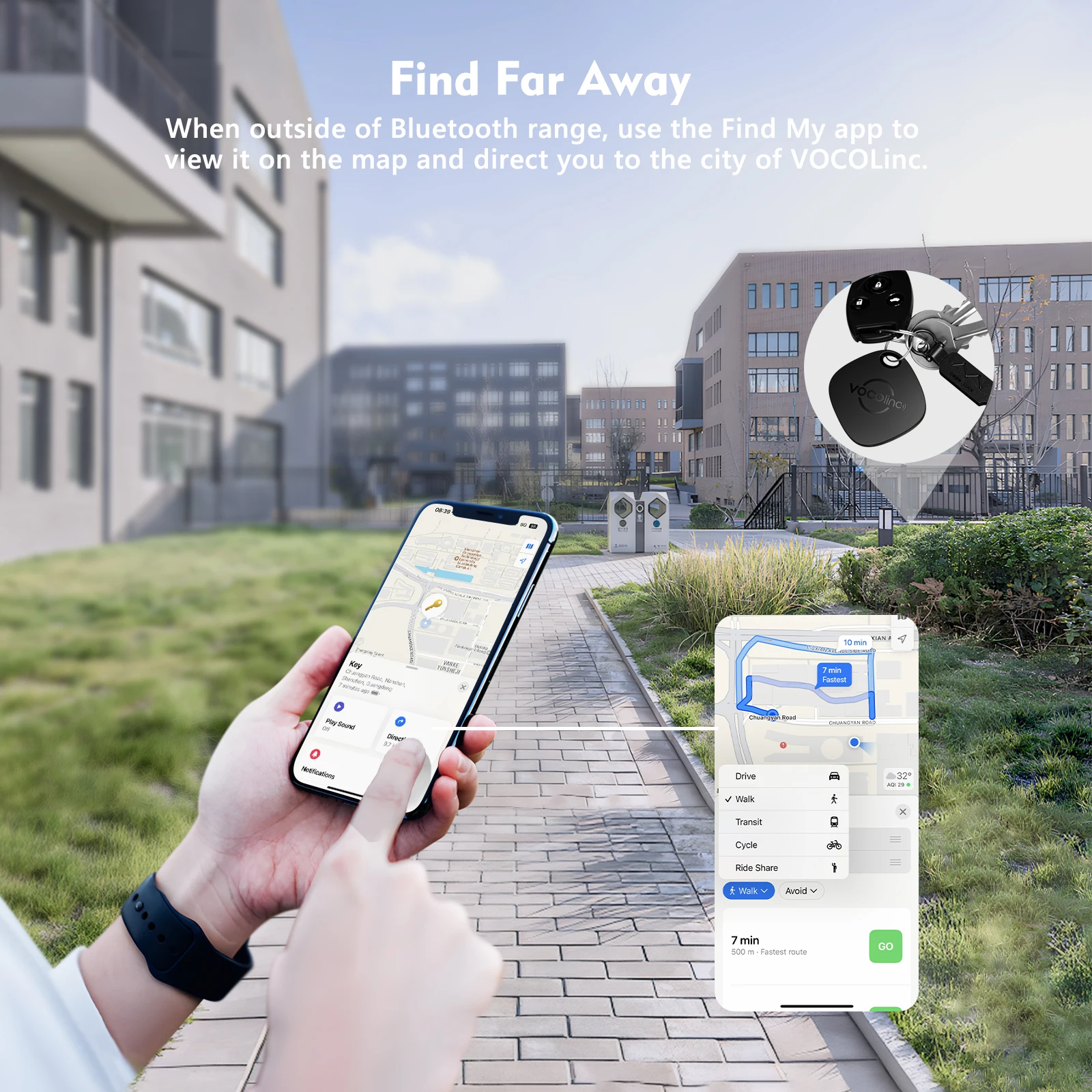 VOCOlinc Mini Smart Tag, Bluetooth Locator, Item Finder, Car Keychain Tracker, IP67 Anti-lost Device，Use With Find My (IOS Only)