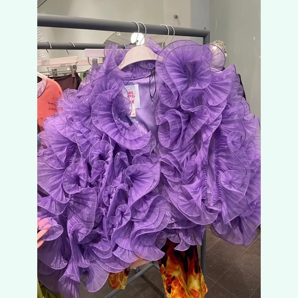 Fashion Tulle Jacket Women Top with Full Sleeves Ruffles