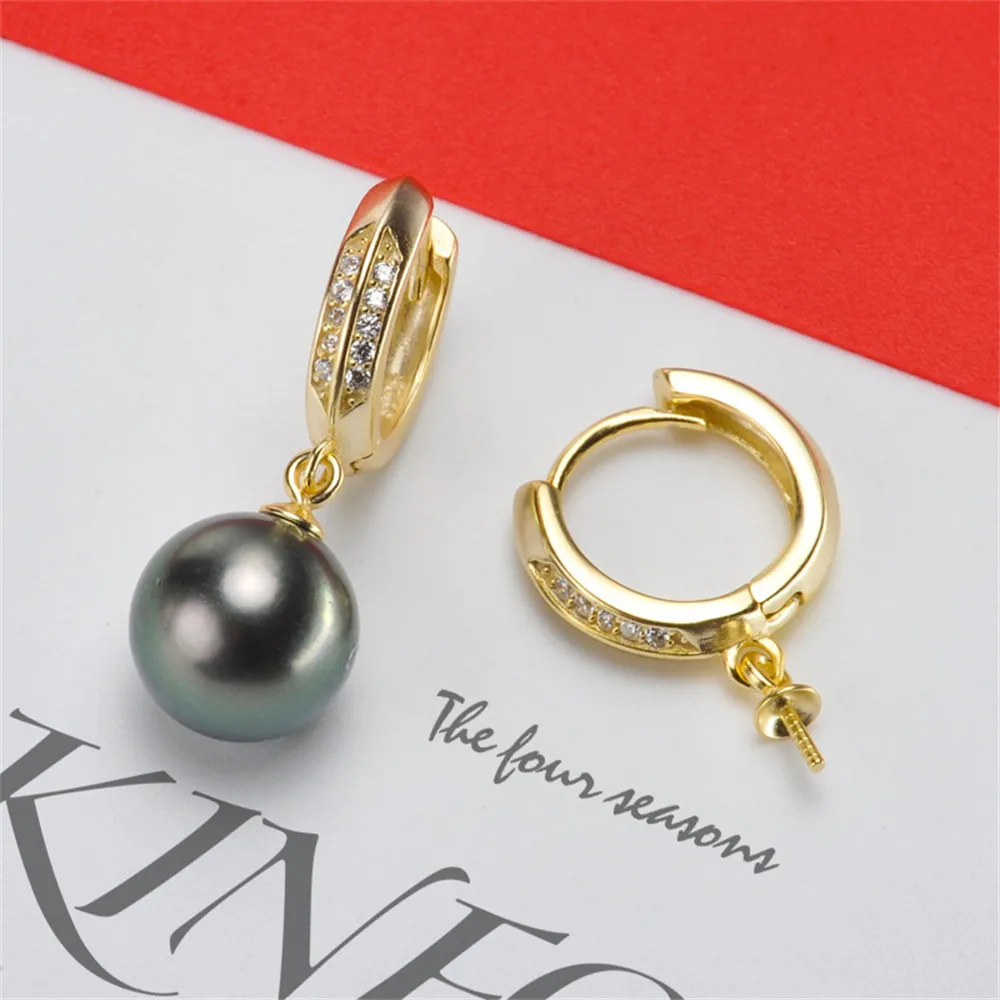 

DIY pearl accessories S925 silver earrings, hollow bracket earrings, buckle earrings, Fit 8-12mm beads