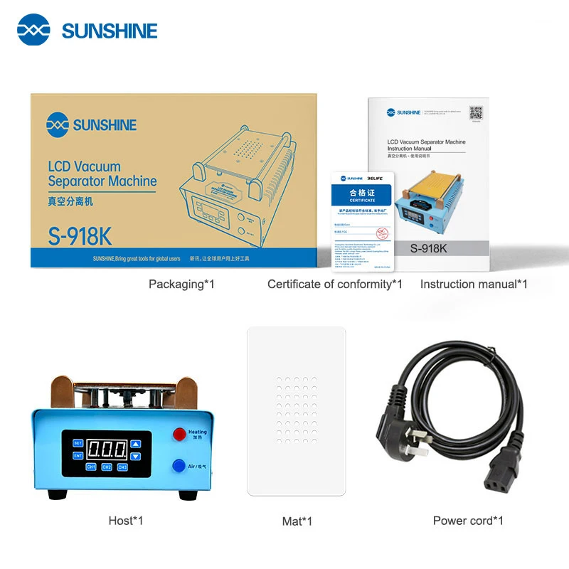 SUNSHINE S-918K 8.5inchPreset Hot Plate Vacuum Separator Machine Strong Suction For iPhone Samsung LCD Display Repair Machine
