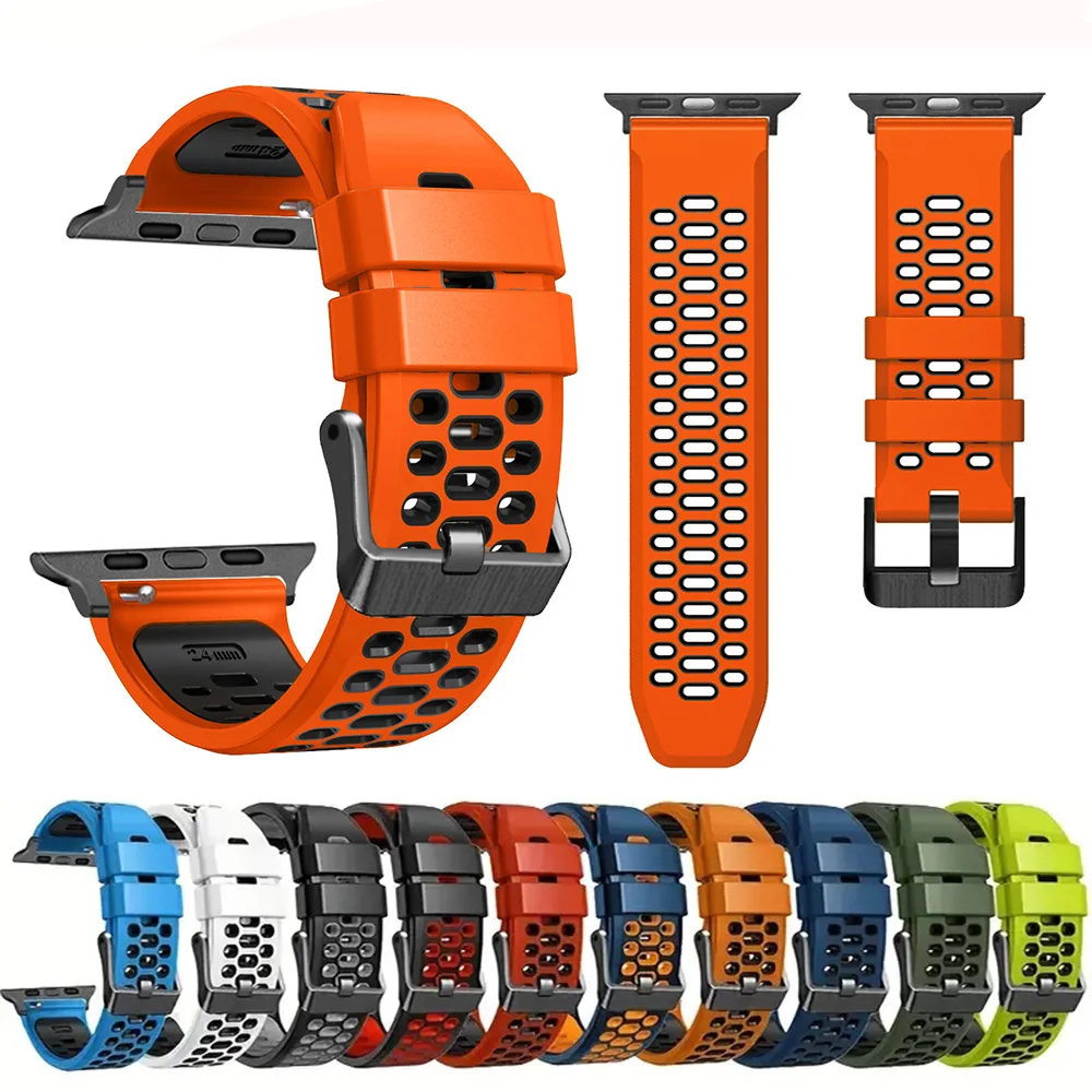Correa deportiva de silicona para Apple Watch Ultra 2, pulsera de 49mm para Apple Watch Series 9 8 7 SE 6, accesorio de 45mm, 44mm y 42mm