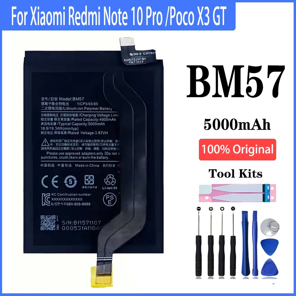 BM57 High Quality high capacity Battery For Xiaomi Poco X3 GT / Redmi Note10 Pro 5000mAh Phone Replacement Batteries Bateria 100% original 3000mah replacement battery for blackview a9 a9 pro high quality batteries bateria with tracking number