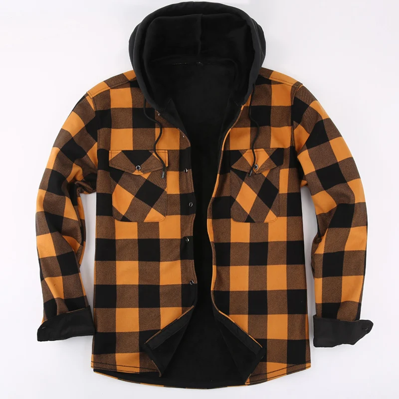 Men's Flannel Plaid Hooded Shirt - Warm and Comfortable Casual Fashion