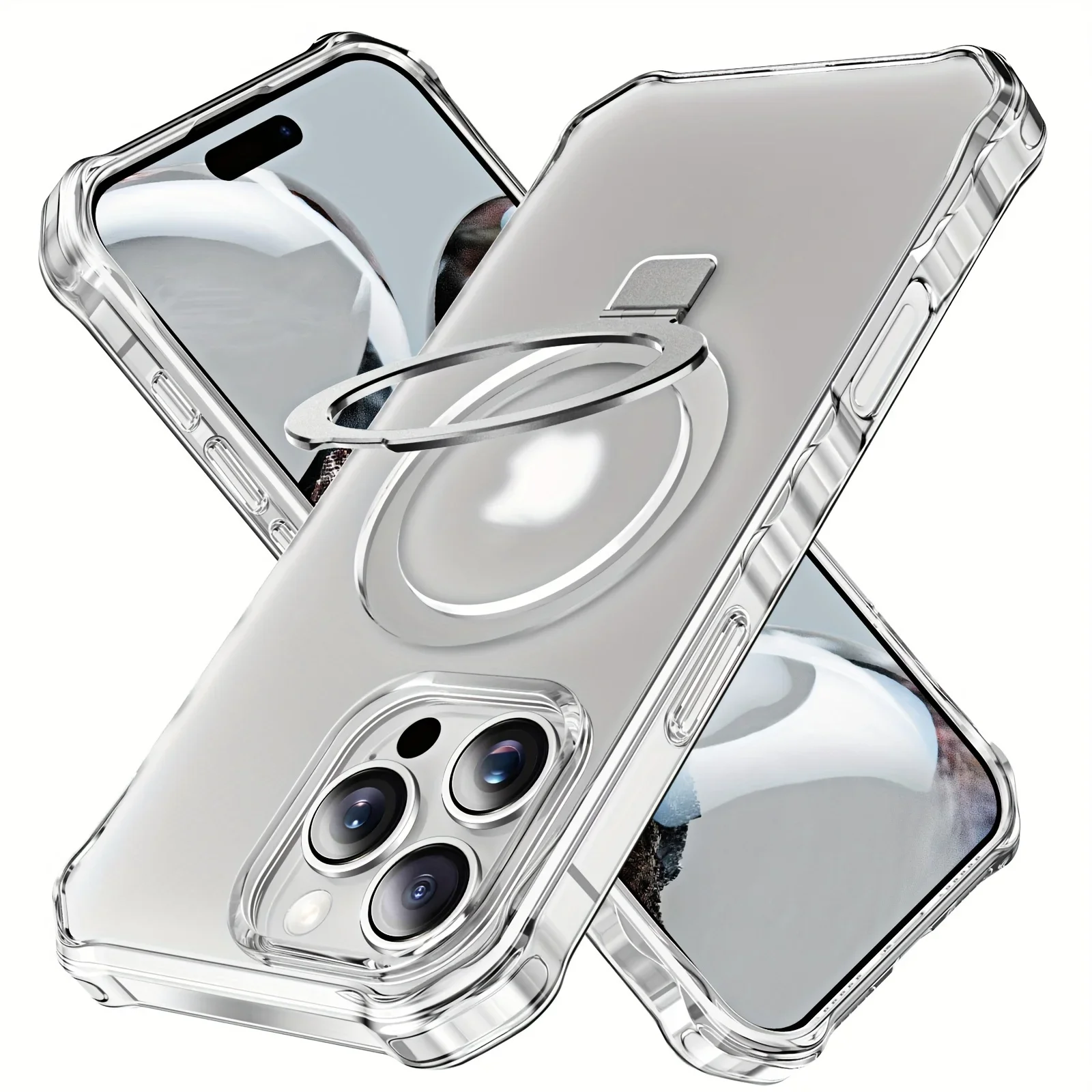 for iPhone 16/15/14/13 Pro Max 16/15/14 Plus Case,Compatible with Magnetic Built in Kickstand Translucent Slim Back Soft Edge