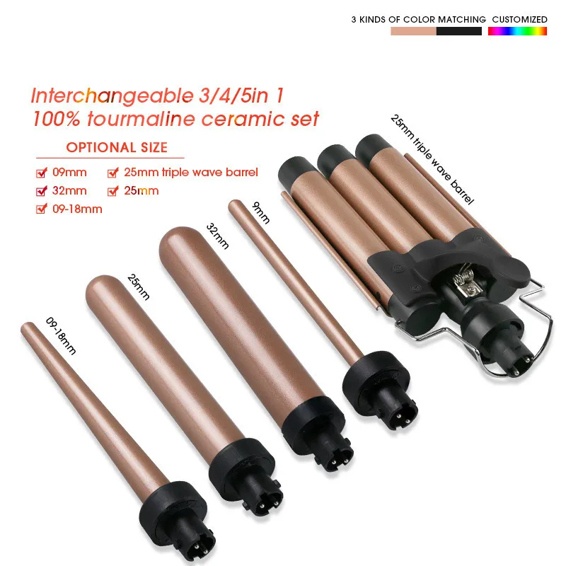 5 in 1 Curling Wand Sets with 3 Barrel Hair Waver Dual Voltage Instant Heating Temp Adjustment Hair Crimper Iron for Women hair curler hair iron hair tools