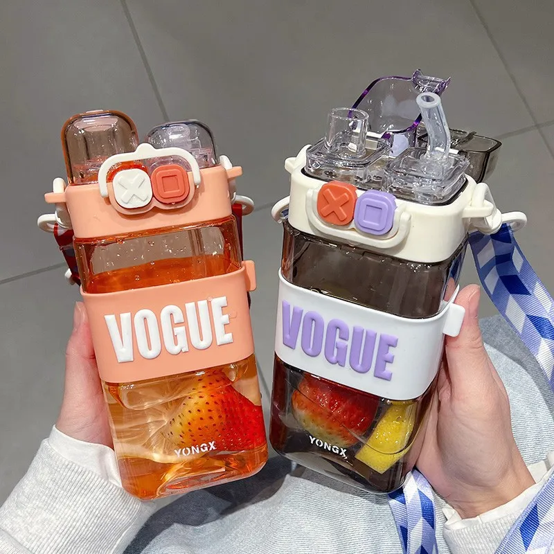 

Милые бутылки для воды 580 мл для девочек, детские, с соломинкой, прыгающие, тритановые двойные чашки для напитков, пластиковые, без БФА, герметичные, для повседневного использования, портативный подарок