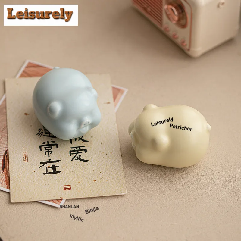 Cute Zodiac Wealth Pig Tea Pet Elegant Fish Tank Landscaping Tea Figurine Play Toys Tea Statue Ornaments Teaware Supplies Craft