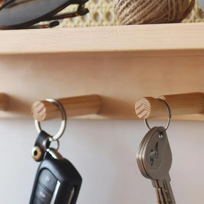 Rattan Wall Shelf Hangable Wooden Boho Shelves Wall Hook Farmhouse Decoration Rustic Wall Organizer Book Shelves with Hooks