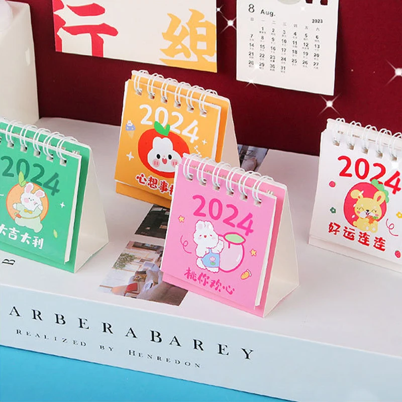 

2024 Cute Little Fresh Desk Calendar Mini Desktop Planner Notepad Coil Calendar Book Office School Supplies