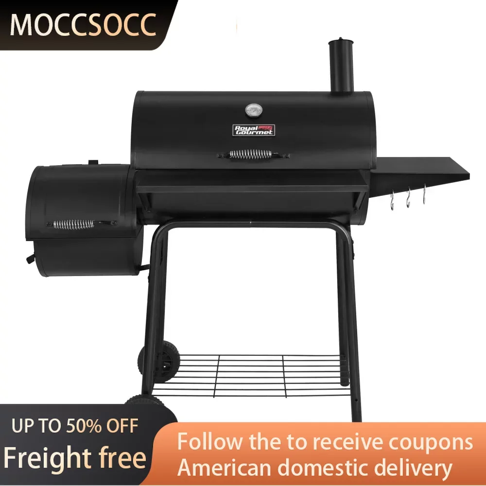 

30" CC1830S Steel Charcoal Grill With Offset Smoker Stone Plate Roasted Kitchen Equipment for Barbecue Utensils Fish Roaster Fry