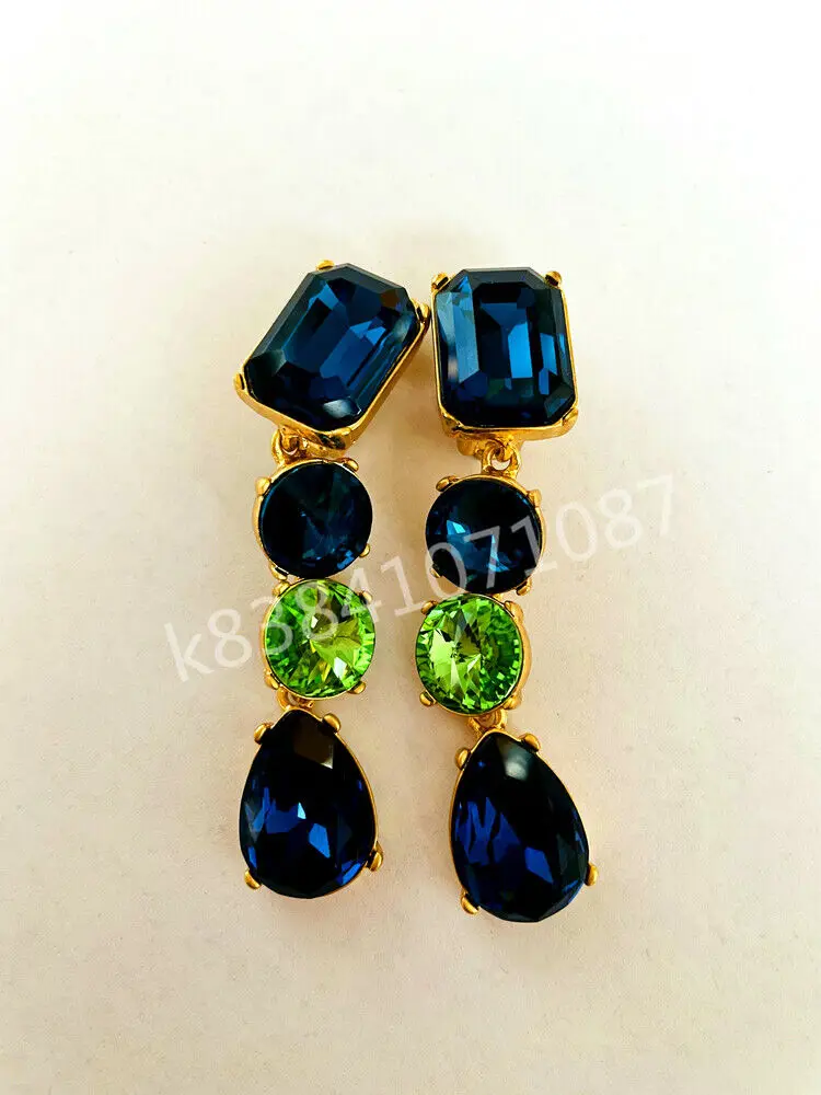 

Oscar De La Renta Gorgeous Blue Green Crystal Zircon Clip Earrings