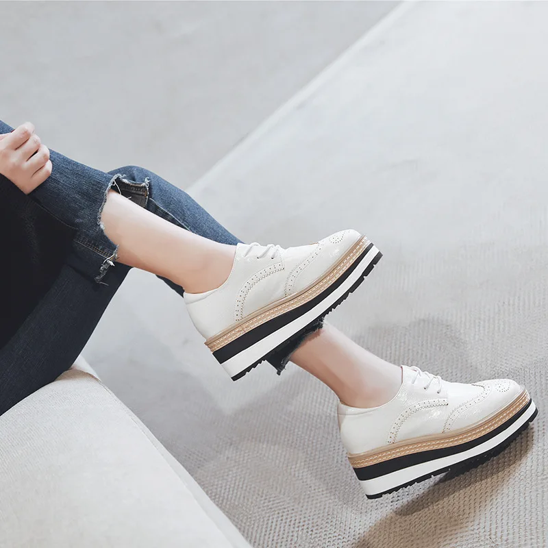 Women's Shoes Platform Oxfords Casual Female Sneakers Increas Height Flats British Style Clogs Leather Dress Preppy New Cross Cr 4