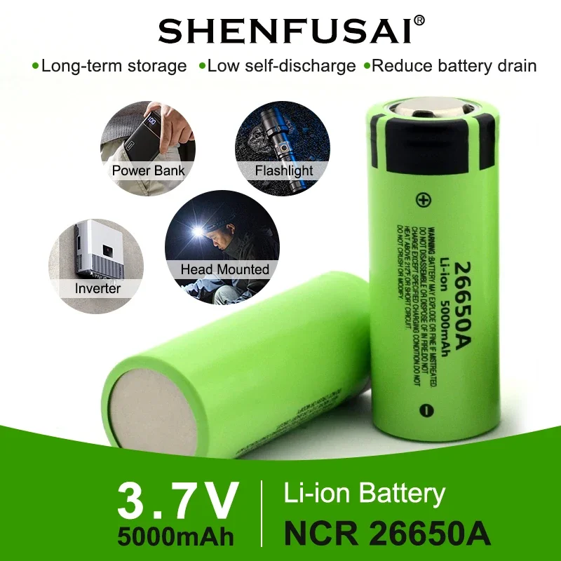 

Original High Quality 26650A 20A Discharge 3.7V 5000mAh Rechargeable Lithium Battery Suitable for Flashlight LED Headlights