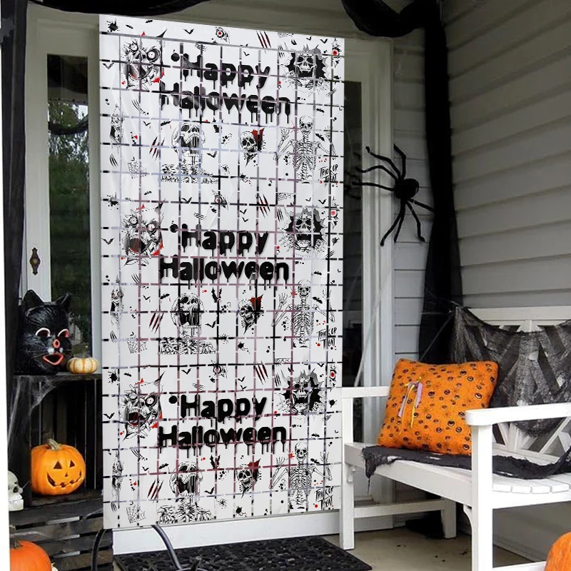 2M Halloween Party Backdrop Scary Skull Skeleton Foil Curtains for Halloween Indoor Outdoor Home Decoration Photo Booth Props