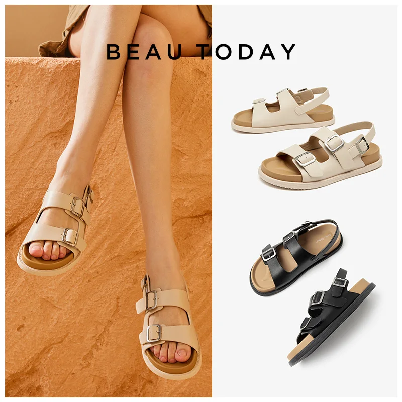 ダブルバックルレザーサンダル - ブラウン | ZARA Japan / 日本