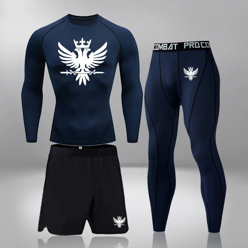

2022 3 Piece Set Sports Suit Men's Running Sets Breathable Jogging Basketball Tights Sportswear Gym Fitness Tracksuit Clothes