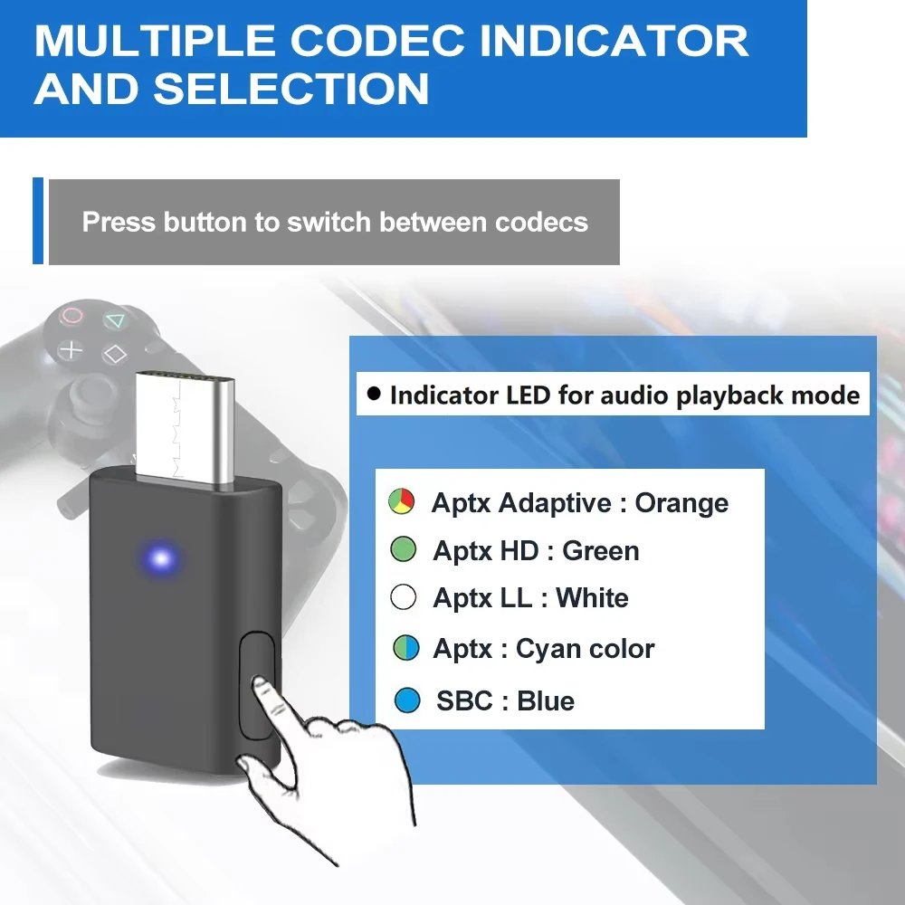USB-C Qualcomm aptX-Adaptive Bluetooth 5.2 Transmitter for PC/Mac/PS5 Dual Connection Audio Dongle Adapter bluetooth transceiver adapter,bluetooth aux adaptor,bluetooth adapter,audio adapter,wireless usb adapter
