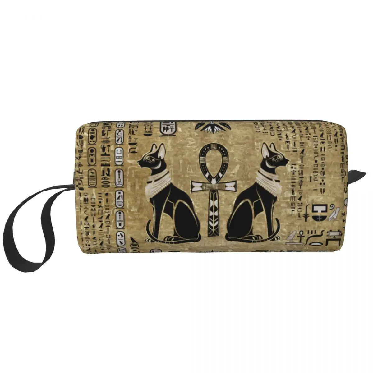 

Egyptian Cats And Ankh Cross Makeup Bag Pouch Zipper Egypt Cosmetic Bag Travel Toiletry Small Makeup Pouch Storage Bag