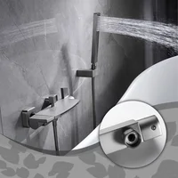 ก๊อกน้ำอ่างอาบน้ำแบบติดผนัง ดีไซน์หรูหราทันสมัย สำหรับอ่างอาบน้ำและฝักบัว ทำจากทองเหลือง ผสมน้ำร้อนน้ำเย็น 3