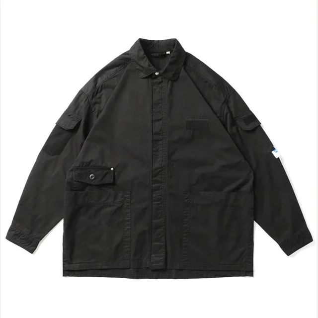Men's Spring Loose Washed Batik Embroidered Multi-pocket Tooling Youth Casual Coat Outdoor Cargo College Hiking Clothing