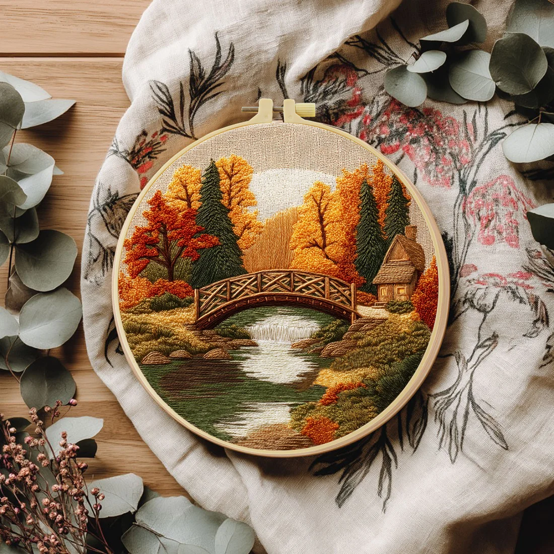 1 Stück 20X20CM/15X15CM Herbstpark Stickerei Starter-Kit DIY Kreuzstich Nähkunst als Geschenk