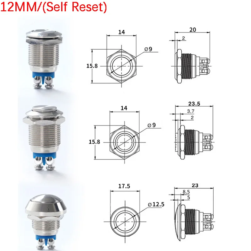 Description Picture 5 of item12mm 16mm 19mm 22mm Panel Hole Metal Push Button Switch Power Flat/High/Ball Head Momentary/Locking Screw Pin NO/NC Car Doorbell