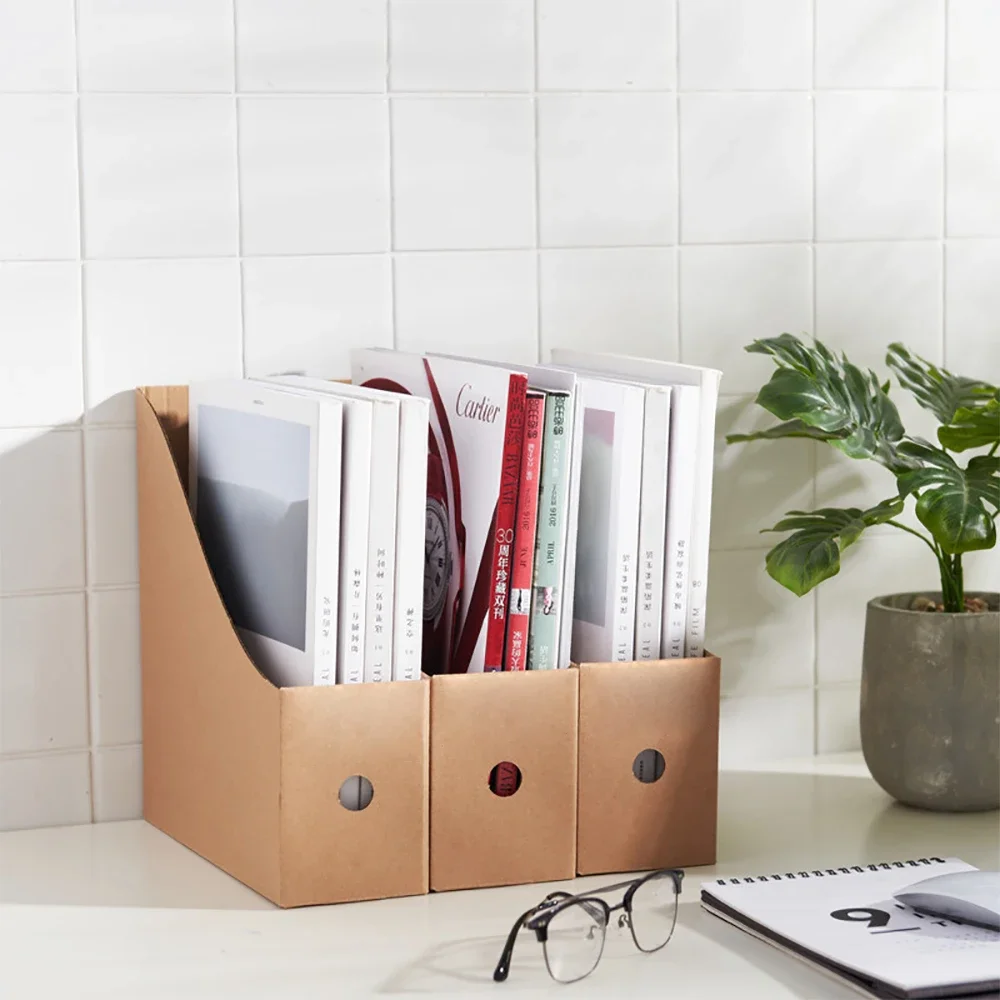 Desk Organizer 3/5PCS Magazine Files Kraft Paper Material Cardboard File Holder Standing Magazine Books Documents Storage Rack