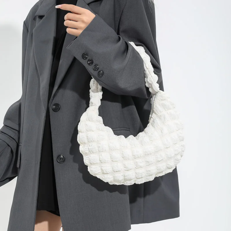 Women's Bag Quilted Top Handle Bag Pleated Bubbles Cloud Shoulder Bag Cute Causal Handbags Purse Hobo Bag Ladies Small Tote Bags