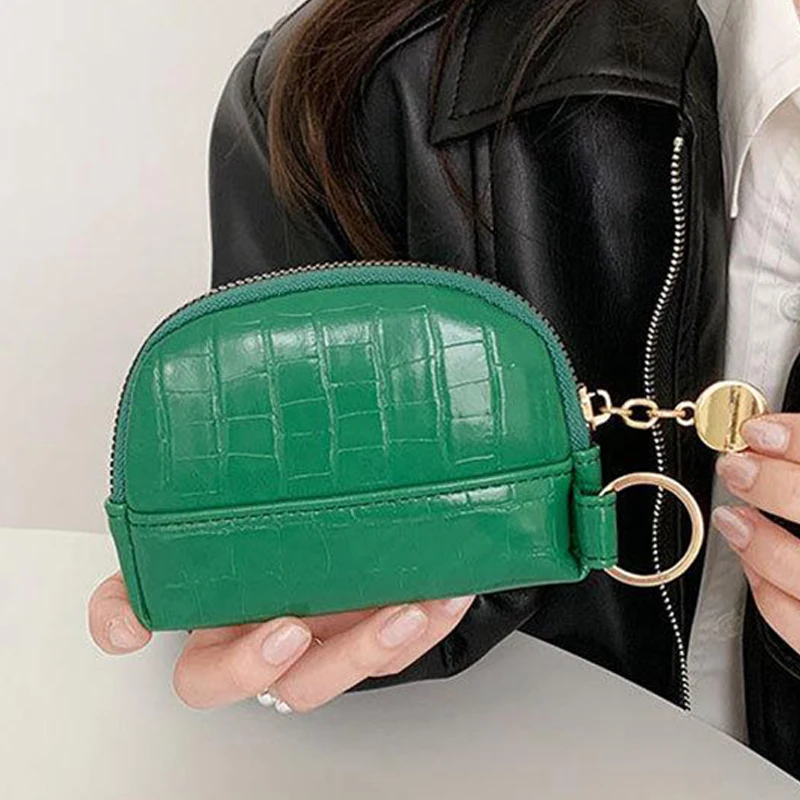 Shell Small Wallet PU Leather Coin Purse Simple Card Holder Korean Solid Color Zipper Key Case Mini Handbag