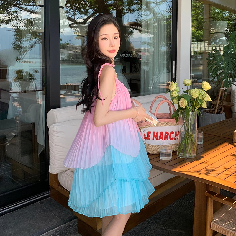 

New Female Backless V-Neck Mini Dress Modern Women Summer Sexy Chiffon Dress Daring Sleeves Holiday Sweet Cute Stylish Clothes