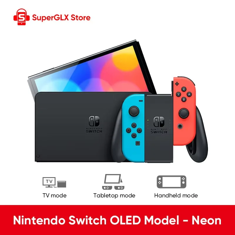 מודל OLED לנינטנדו סוויץ' המקורי בצבע לבן עם מסך OLED בגודל 7 אינץ', אחסון פנימי בנפח 64 ג'יגה-בייט, מעמד מתכוונן רחב