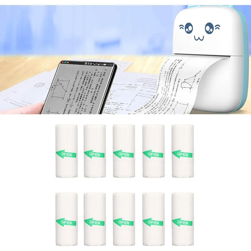 Printable Adhesive Paper, 10 Pieces Mini Printer Paper Rolls, Thermal Receipt Paper Rolls, Mini Pocket Thermal Printer
