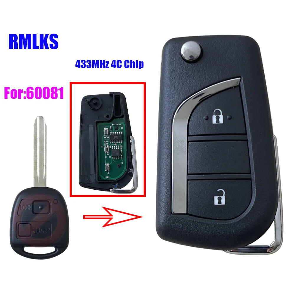 

Remote Car Key Fob 433MHz 4C for Toyota Auris Corolla Highlander Yaris RAV4 Land Cruise Prado Avensis Camry P/N:60081