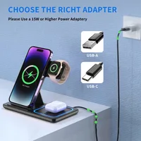 Station de charge sans fil pliable 3-en-1 pour iPhone 17 16 15 14 13 12 Pro Max, iWatch 11, Airpods Pro 4/3 – Support de charge rapide 4